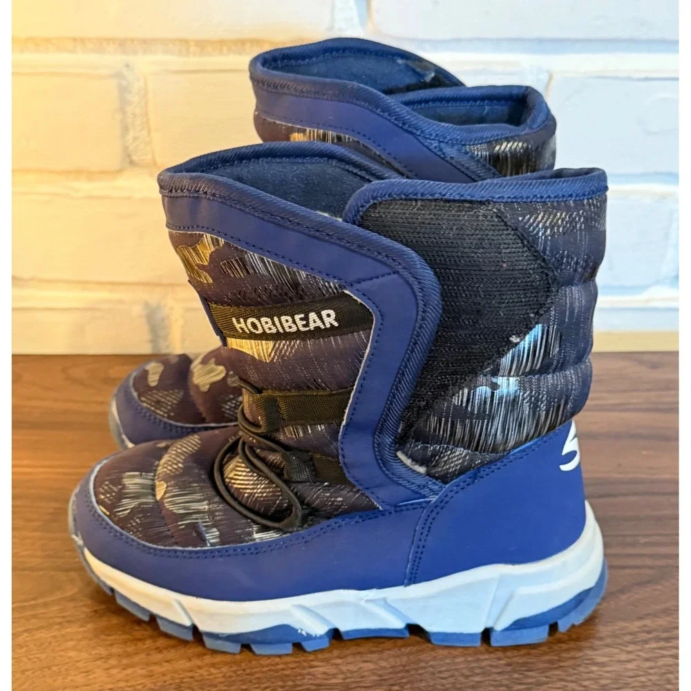 Hobibear Kids Blue Silver Faux Fur Lined Winter Snow Boot Sz. 32/1 US Little Kid